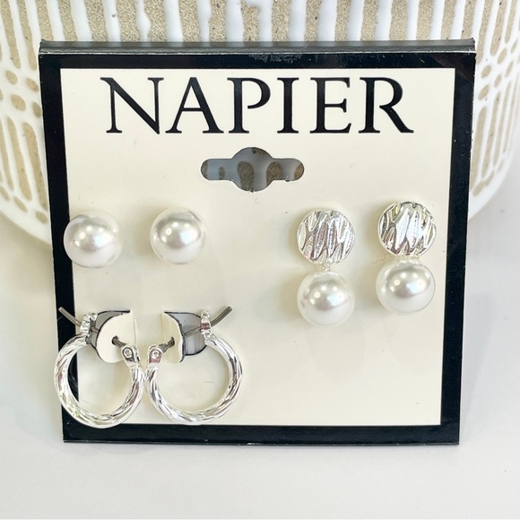 Napier Jewelry - NWT Napier three pairs of silver and pearl earrings